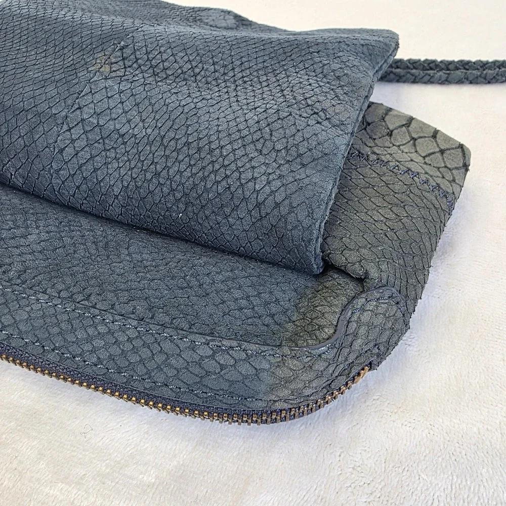 Tre Vero Python Purse Womens Handbag Midnight Blue Suede Accent Wrap Cord Clutch